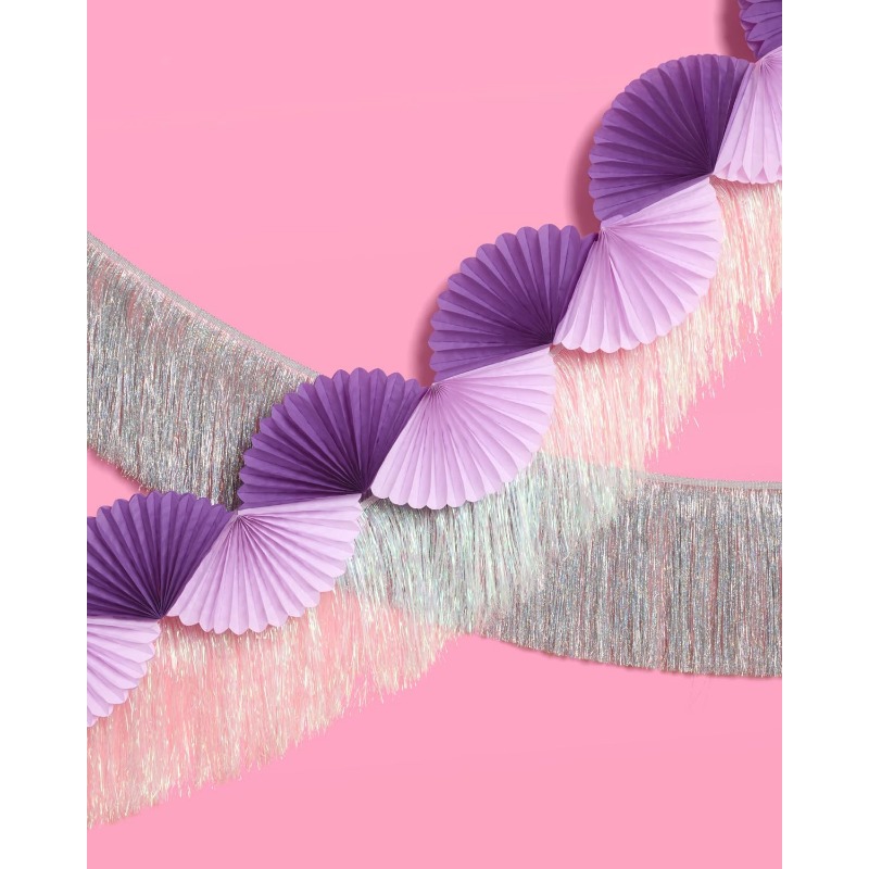 Tinsel Garland Decoration - Фиолетовая серебряная вечеринка, бумага, 3D веер,
